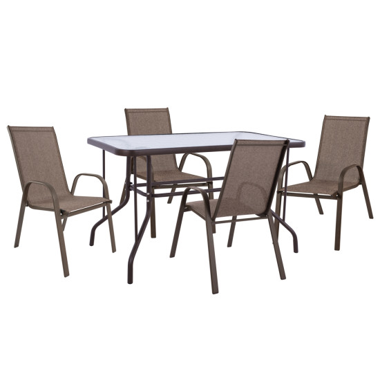 Σετ τραπεζαριασ 5τμχ adam hm10897.02 τραπεζι 110x60εκ & 4 πολυθρονεσ--καφε **