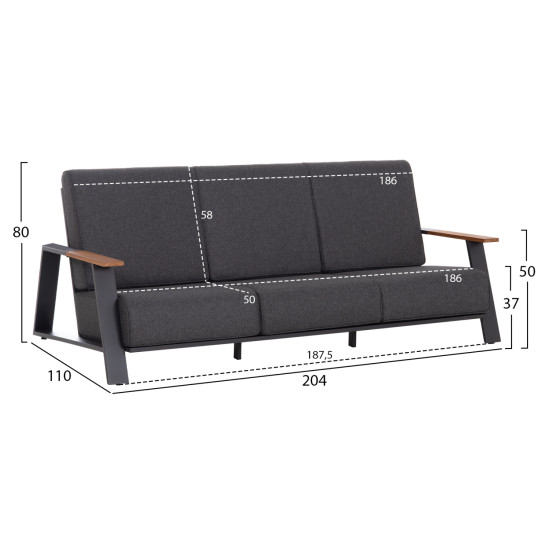 Σετ σαλονι 4τμχ laith hm6551.01 αλουμινιο & μαξιλαρια γκρι **