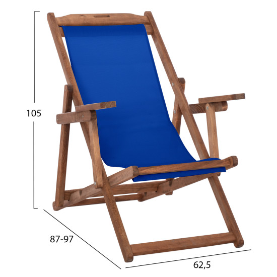 Σεζλονγκ με μπρατσα λημνοσ & pvc μπλε hm11708.01t ξυλο οξιασ καρυδι 62.5x97x105υεκ **