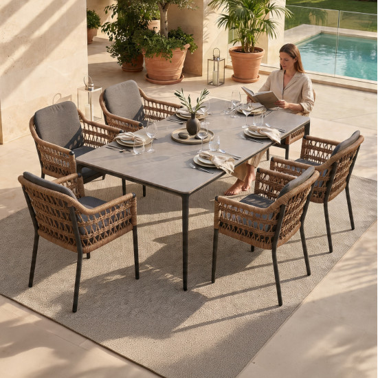 Σετ τραπεζαριασ 7τμχ stad hm10863.01 γκρι αλουμινιο-sintered stone top-olefin ** Σετ τραπεζαριασ 7τμχ stad hm10863.01 γκρι αλουμινιο-sintered stone top-olefin **