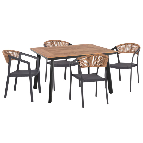 Σετ τραπεζαριασ 5τμχ taber hm10837.01 καρεκλεσ & τραπεζι αλουμ.-polywood-γκρι **