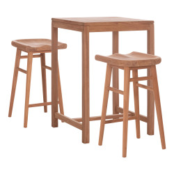 Σετ τραπεζι με 2 σκαμπο μπαρ bolmar hm10917 ξυλο teak σε φυσικο χρωμα **