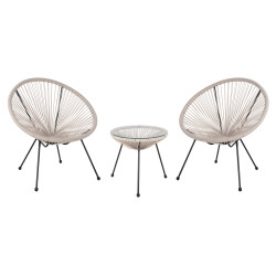 Σετ εξωτερικου χωρου 3τμχ acapulco hm11861.03 p.e.rattan εκρου-μεταλλο σε μαυρο **