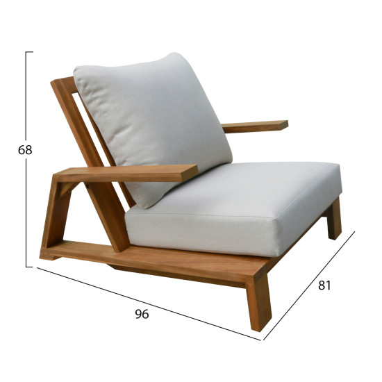 Πολυθρονα lounge mirex hm6641 ξυλο ακακιασ φυσικο-εκρου μαξιλαρια 80x96x62υεκ **