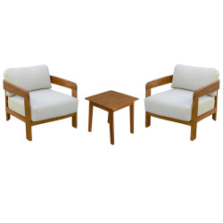 Lounge σετ solara hm10892 τραπεζακι & 2 πολυθρονεσ--ξυλο ακακιασ--εκρου μαξιλαρια **