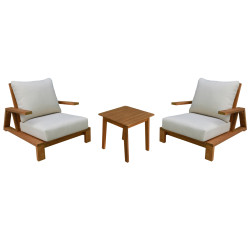 Lounge σετ mirex hm10893 τραπεζακι & 2 πολυθρονεσ--ξυλο ακακιασ--εκρου μαξιλαρια **