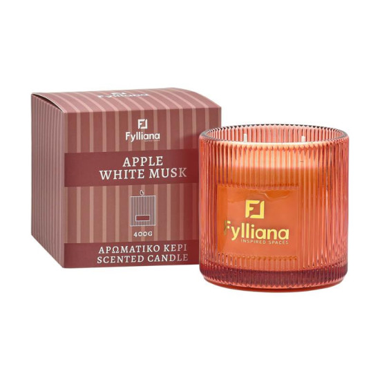 ΑΡΩΜΑΤΙΚΟ ΚΕΡΙ "Apple white musk "  FL25245 ΣΕ ΓΥΑΛΙΝΟ ΒΑΖΑΚΙ 400gr ΚΑΙ ΣΥΣΚΕΥΑΣΙΑ ΔΩΡΟΥ