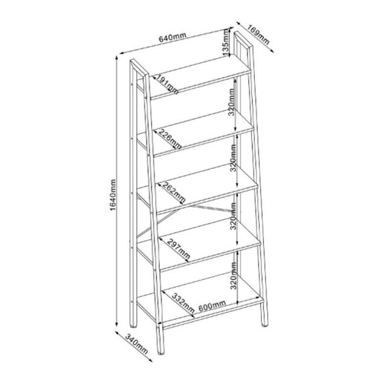 ΒΙΒΛΙΟΘΗΚΗ-ΡΑΦΙΕΡΑ ΜΕ 5 ΡΑΦΙΑ  Fonzy SONOMA ΧΡΩΜΑ 64x34x164εκ