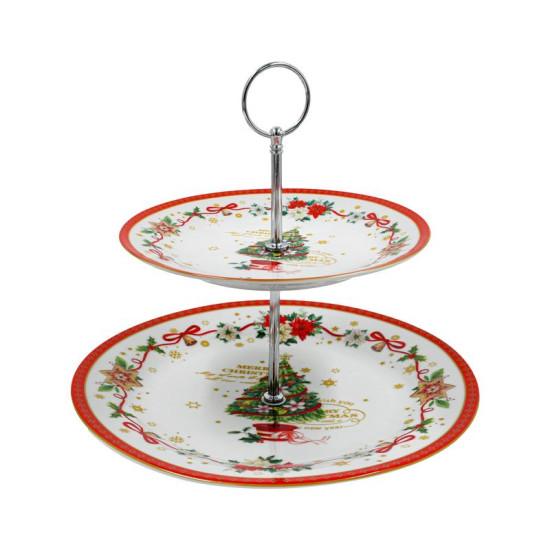 ΧΡΙΣΤΟΥΓΕΝΝΙΑΤΙΚH 2 ΘΕΣΕΩΝ ΚΕΡΑΜΙΚΗ ΠΙΑΤΕΛΑ  FL5388 ΛΕΥΚΟ-ΚΟΚΚΙΝΟ 19εκ