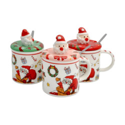 ΧΡΙΣΤΟΥΓΕΝΝΙΑΤΙΚΗ ΚΕΡΑΜΙΚΗ ΚΟΥΠΑ ME ΚΑΠΑΚΙ "SANDA" 1/3  FL062 ΚΟΚΚΙΝΟ ΠΡΑΣΙΝΟ ΡΟΖ 11x8.5εκ