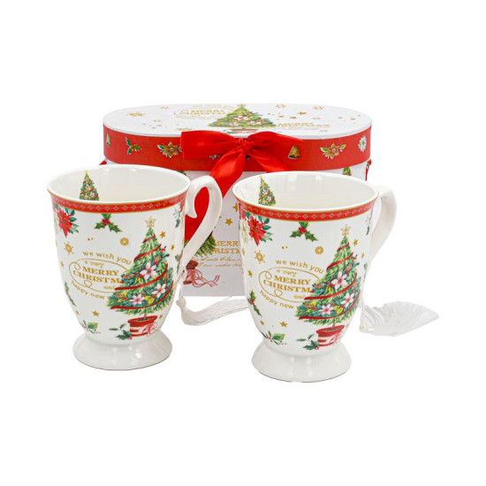 ΧΡΙΣΤΟΥΓΕΝΝΙΑΤΙΚΗ ΚΕΡΑΜΙΚΗ ΚΟΥΠΑ ΣΕΤ 2 ΤΕΜ ΣΕ ΚΟΥΤΙ  FL306612 ΛΕΥΚΟ-ΚΟΚΚΙΝΟ-ΠΡΑΣΙΝΟ 12x11εκ