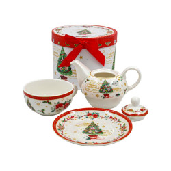 ΧΡΙΣΤΟΥΓΕΝΝΙΑΤΙΚΗ ΚΕΡΑΜΙΚΗ ΤΣΑΓΙΕΡΑ ΚΟΥΠΑ ΣΕΤ ΣΕ ΚΟΥΤΙ  FL3188 ΛΕΥΚΟ-ΚΟΚΚΙΝΟ-ΠΡΑΣΙΝΟ  16x11εκ
