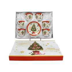 ΧΡΙΣΤΟΥΓΕΝΝΙΑΤΙΚΟ ΚΕΡΑΜΙΚO ΣΕΤ ΚΑΦΕ 6 ΤΕΜ ΣΕ ΚΟΥΤΙ  FL909017 ΛΕΥΚΟ-ΚΟΚΚΙΝΟ ΧΡΩΜΑ 6x6εκ