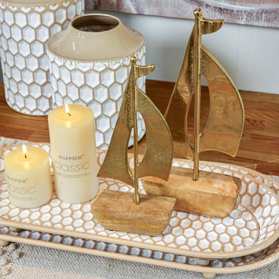 ΔΙΑΚΟΣΜΗΤΙΚΟ ΑΛΟΥΜΙΝΙΟΥ  Boat 1827 ΜΕ ΞΥΛΙΝΗ ΒΑΣH ΧΡΥΣΟ ΧΡΩΜΑ 15x5x35εκ