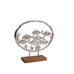 ΔΙΑΚΟΣΜΗΤΙΚΟ ΑΛΟΥΜΙΝΙΟΥ  Fish on ring 2803 ΜΕ ΞΥΛΙΝΗ ΒΑΣH ΑΣΗΜΙ ΧΡΩΜΑ 32x6x30εκ