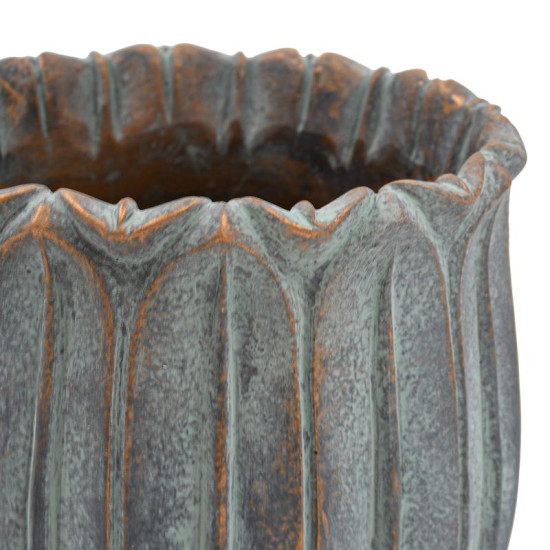 ΔΙΑΚΟΣΜΗΤΙΚΟ ΒΑΖΟ ΤΣΙΜΕΝΤΕΝΙΟ  FL15674 ΑΝΘΡΑΚΙ-ΠΡΑΣΙΝΟ ΜΕ ΜΠΡΟΝΖΕ ΛΕΠΤΟΜΕΡΕΙΕΣ ΧΡΩΜΑ 18x15εκ