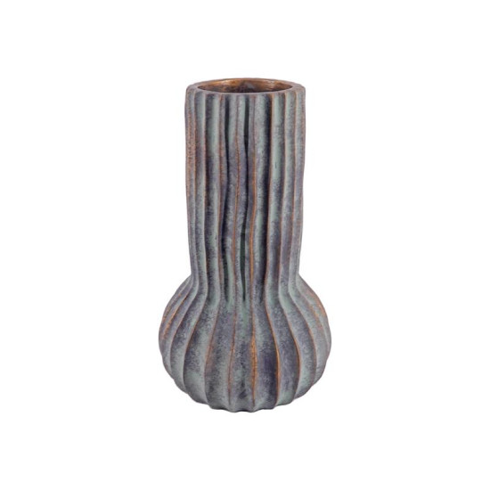 ΔΙΑΚΟΣΜΗΤΙΚΟ ΒΑΖΟ ΤΣΙΜΕΝΤΕΝΙΟ  FL15707 ΑΝΘΡΑΚΙ-ΠΡΑΣΙΝΟ ΜΕ ΜΠΡΟΝΖΕ ΛΕΠΤΟΜΕΡΕΙΕΣ ΧΡΩΜΑ 17x28εκ