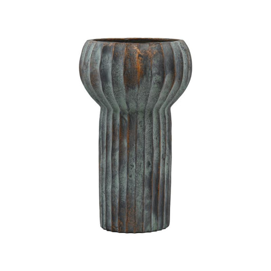 ΔΙΑΚΟΣΜΗΤΙΚΟ ΒΑΖΟ ΤΣΙΜΕΝΤΕΝΙΟ  FL15773 ΑΝΘΡΑΚΙ-ΠΡΑΣΙΝΟ ΜΕ ΜΠΡΟΝΖΕ ΛΕΠΤΟΜΕΡΕΙΕΣ ΧΡΩΜΑ 23x38εκ