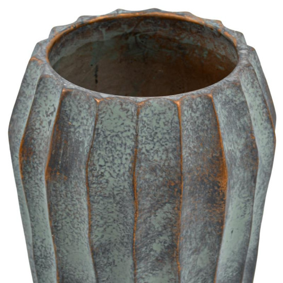 ΔΙΑΚΟΣΜΗΤΙΚΟ ΒΑΖΟ ΤΣΙΜΕΝΤΕΝΙΟ  FL22424 ΑΝΘΡΑΚΙ-ΠΡΑΣΙΝΟ ΜΕ ΜΠΡΟΝΖΕ ΛΕΠΤΟΜΕΡΕΙΕΣ ΧΡΩΜΑ 18x31εκ