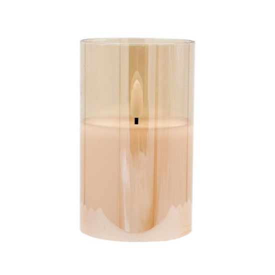 ΔΙΑΚΟΣΜΗΤΙΚΟ LED ΚΕΡΙ ΜΕ ΡΕΑΛΙΣΤΙΚΗ 3D ΦΛΟΓΑ  FL7513 ΣΕ ΓΥΑΛΙ ΧΡΩΜΑ AMBER 8x8x13εκ