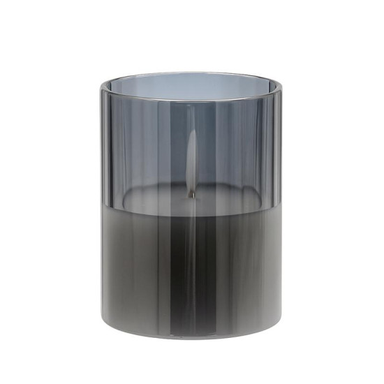 ΔΙΑΚΟΣΜΗΤΙΚΟ LED ΚΕΡΙ ΜΕ ΡΕΑΛΙΣΤΙΚΗ 3D ΦΛΟΓΑ  FL7513 ΣΕ ΓΥΑΛΙ ΧΡΩΜΑ SMOKY 8x8x13εκ