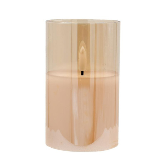 ΔΙΑΚΟΣΜΗΤΙΚΟ LED ΚΕΡΙ ΜΕ ΡΕΑΛΙΣΤΙΚΗ 3D ΦΛΟΓΑ  FL7515 ΣΕ ΓΥΑΛΙ ΧΡΩΜΑ AMBER 8x8x15εκ