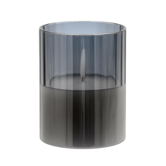 ΔΙΑΚΟΣΜΗΤΙΚΟ LED ΚΕΡΙ ΜΕ ΡΕΑΛΙΣΤΙΚΗ 3D ΦΛΟΓΑ  FL7515 ΣΕ ΓΥΑΛΙ ΧΡΩΜΑ SMOKY 8x8x15εκ