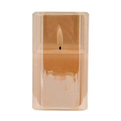 ΔΙΑΚΟΣΜΗΤΙΚΟ LED ΚΕΡΙ ΜΕ ΡΕΑΛΙΣΤΙΚΗ 3D ΦΛΟΓΑ  FL7515 ΣΕ ΤΕΤΡΑΓΩΝΟ ΓΥΑΛΙ ΧΡΩΜΑ AMBER 8x8x15εκ