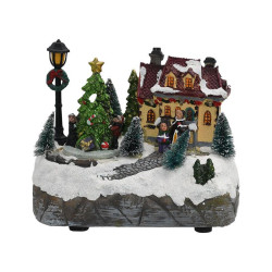 ΕΠΙΤΡΑΠΕΖΙΟ ΧΡΙΣΤΟΥΓΕΝΝΙΑΤΙΚΟ ΣΠΙΤΙ ΜΕ ΔΕΝΤΡΟ  FL22120 ME LED-ΜΟΥΣΙΚΗ ΚΑΙ ΚΙΝΗΣΗ ΓΚΡΙ - ΛΕΥΚΟ 19x19x13εκ