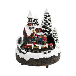 ΕΠΙΤΡΑΠΕΖΙΟ ΧΡΙΣΤΟΥΓΕΝΝΙΑΤΙΚΟ ΣΠΙΤΙ ΜΕ ΤΡΕΝΟ  FL22205 ME LED-ΜΟΥΣΙΚΗ ΚΑΙ ΚΙΝΗΣΗ ΓΚΡΙ - ΛΕΥΚΟ 16x16x19εκ