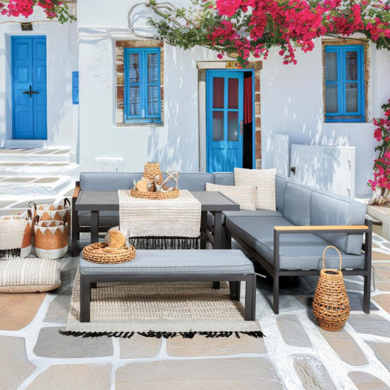 ΓΩΝΙΑΚΟ ΣΕΤ ΚΗΠΟΥ  Estelle ΓΚΡΙ ΧΡΩΜΑ 213x213x65εκ