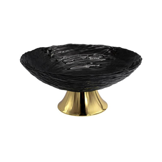 ΓΥΑΛΙΝΗ ΣΤΡΟΓΓΥΛΗ ΦΡΟΥΤΙΕΡΑ ΜΕ ΠΟΔΙ  FL26 ΜΑΥΡΟ ΧΡΩΜΑ 26εκ