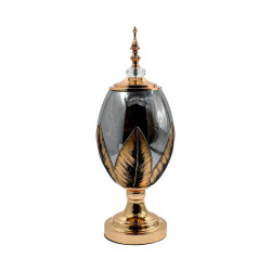 ΓΥΑΛΙΝΟ ΒΑΖΟ ΜΕ ΚΑΠΑΚΙ ΚΑΙ ΜΕΤΑΛΛΙΚΟ ΠΟΔΙ  FL3087 ΜΑΥΡΟ-ΧΡΥΣΟ ΧΡΩΜΑ 17x47εκ