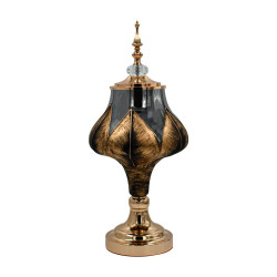 ΓΥΑΛΙΝΟ ΒΑΖΟ ΜΕ ΚΑΠΑΚΙ ΚΑΙ ΜΕΤΑΛΛΙΚΟ ΠΟΔΙ  FL3087 ΜΑΥΡΟ-ΧΡΥΣΟ ΧΡΩΜΑ 20x47εκ