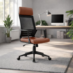 ΚΑΡΕΚΛΑ ΓΡΑΦΕΙΟΥ ΔΙΕΥΘΥΝΤΗ  FL19 ΚΑΦΕ ΤΕΧΝΟΔΕΡΜΑ 60x62x128εκ