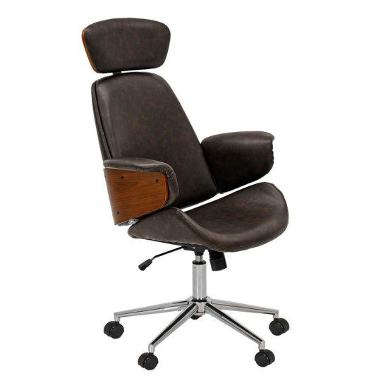 ΚΑΡΕΚΛΑ ΓΡΑΦΕΙΟΥ ΔΙΕΥΘΥΝΤΗ  FL921 ΚΑΦΕ ΤΕΧΝΟΔΕΡΜΑ ΜΕ ΚΑΡΥΔΙ ΞΥΛΟ 68x68x125εκ