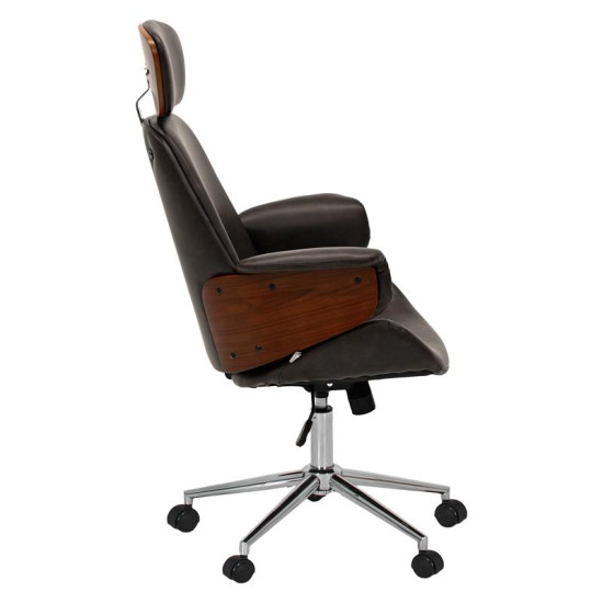 ΚΑΡΕΚΛΑ ΓΡΑΦΕΙΟΥ ΔΙΕΥΘΥΝΤΗ  FL921 ΚΑΦΕ ΤΕΧΝΟΔΕΡΜΑ ΜΕ ΚΑΡΥΔΙ ΞΥΛΟ 68x68x125εκ