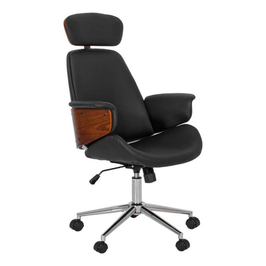 ΚΑΡΕΚΛΑ ΓΡΑΦΕΙΟΥ ΔΙΕΥΘΥΝΤΗ  FL921 ΜΑΥΡΟ ΤΕΧΝΟΔΕΡΜΑ ΜΕ ΚΑΡΥΔΙ ΞΥΛΟ 68x68x125εκ