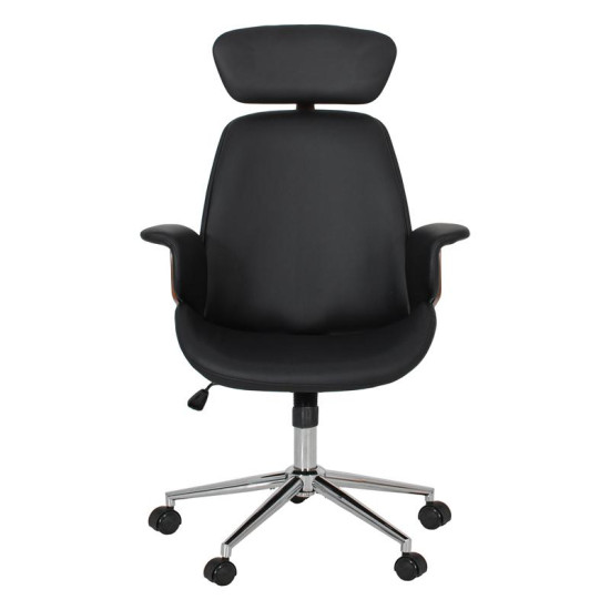 ΚΑΡΕΚΛΑ ΓΡΑΦΕΙΟΥ ΔΙΕΥΘΥΝΤΗ  FL921 ΜΑΥΡΟ ΤΕΧΝΟΔΕΡΜΑ ΜΕ ΚΑΡΥΔΙ ΞΥΛΟ 68x68x125εκ