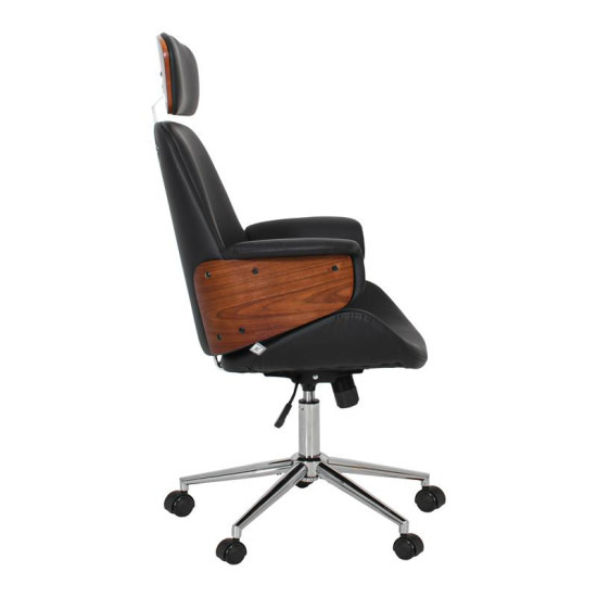 ΚΑΡΕΚΛΑ ΓΡΑΦΕΙΟΥ ΔΙΕΥΘΥΝΤΗ  FL921 ΜΑΥΡΟ ΤΕΧΝΟΔΕΡΜΑ ΜΕ ΚΑΡΥΔΙ ΞΥΛΟ 68x68x125εκ