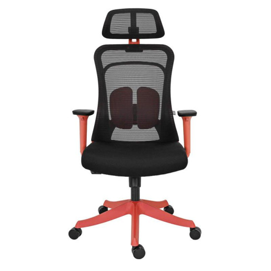 ΚΑΡΕΚΛΑ ΓΡΑΦΕΙΟΥ  FL408 ΜΑΥΡΟ ΥΦΑΣΜΑ ΚΟΚΚΙΝΟ ΣΚΕΛΕΤΟ 64x64x120-130εκ