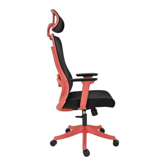 ΚΑΡΕΚΛΑ ΓΡΑΦΕΙΟΥ  FL408 ΜΑΥΡΟ ΥΦΑΣΜΑ ΚΟΚΚΙΝΟ ΣΚΕΛΕΤΟ 64x64x120-130εκ