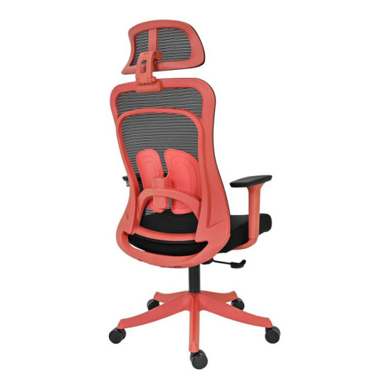 ΚΑΡΕΚΛΑ ΓΡΑΦΕΙΟΥ  FL408 ΜΑΥΡΟ ΥΦΑΣΜΑ ΚΟΚΚΙΝΟ ΣΚΕΛΕΤΟ 64x64x120-130εκ