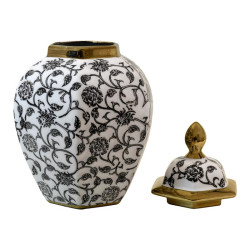 ΚΕΡΑΜΙΚΟ ΒΑΖΟ  FL22424 ΜΑΥΡΟ-ΛΕΥΚΟ-ΧΡΥΣΟ ΧΡΩΜΑ 21x32εκ