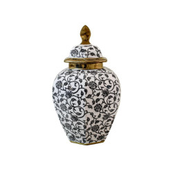 ΚΕΡΑΜΙΚΟ ΒΑΖΟ  FL22424 ΜΑΥΡΟ-ΛΕΥΚΟ-ΧΡΥΣΟ ΧΡΩΜΑ 21x32εκ