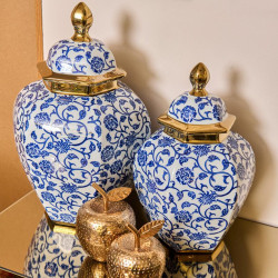 ΚΕΡΑΜΙΚΟ ΒΑΖΟ  FL22424 ΜΠΛΕ-ΛΕΥΚΟ-ΧΡΥΣΟ ΧΡΩΜΑ 21x32εκ