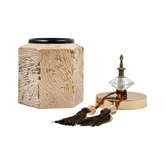 ΚΕΡΑΜΙΚΟ ΒΑΖΟ ΜΕ ΚΑΠΑΚΙ  FL2409 ΜΠΕΖ-ΧΡΥΣΟ 14x28εκ