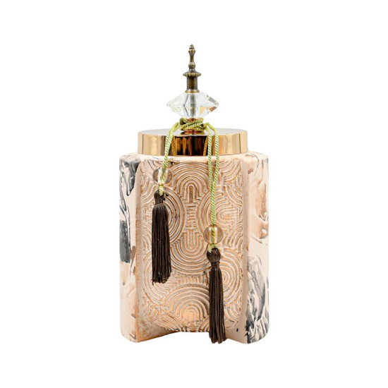 ΚΕΡΑΜΙΚΟ ΒΑΖΟ ΜΕ ΚΑΠΑΚΙ  FL2409 ΜΠΕΖ-ΧΡΥΣΟ 14x28εκ