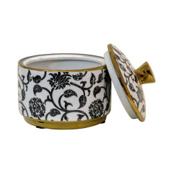 ΚΕΡΑΜΙΚΟ ΔΟΧΕΙΟ ΜΕ ΚΑΠΑΚΙ  FL22960 ΜΑΥΡΟ-ΛΕΥΚΟ-ΧΡΥΣΟ ΧΡΩΜΑ 13x13εκ