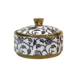 ΚΕΡΑΜΙΚΟ ΔΟΧΕΙΟ ΜΕ ΚΑΠΑΚΙ  FL22960 ΜΑΥΡΟ-ΛΕΥΚΟ-ΧΡΥΣΟ ΧΡΩΜΑ 15x11εκ